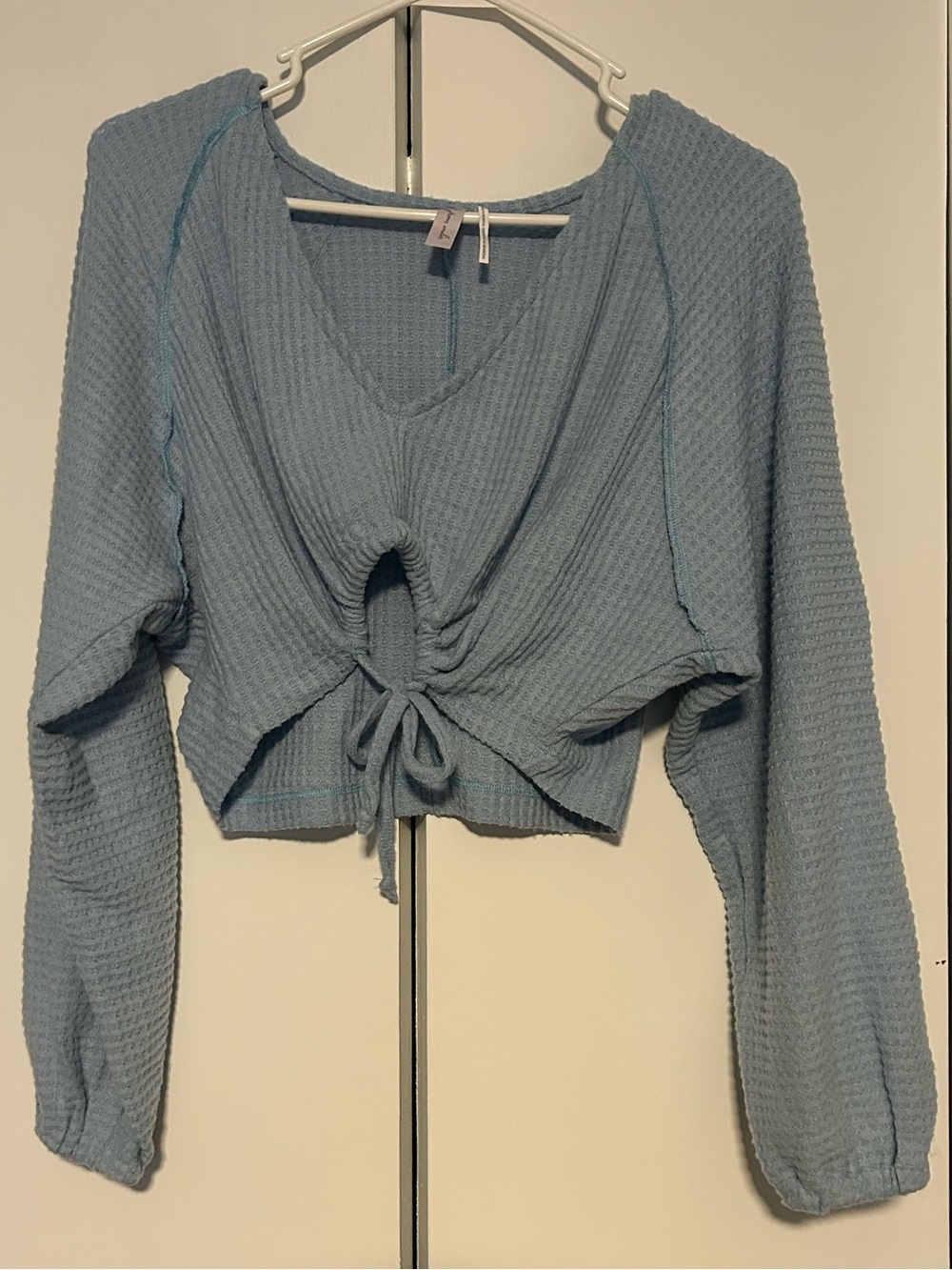 Urban Outfitters Out From Under Blue Waffle-Knit Drawstring Crop Top - Medium